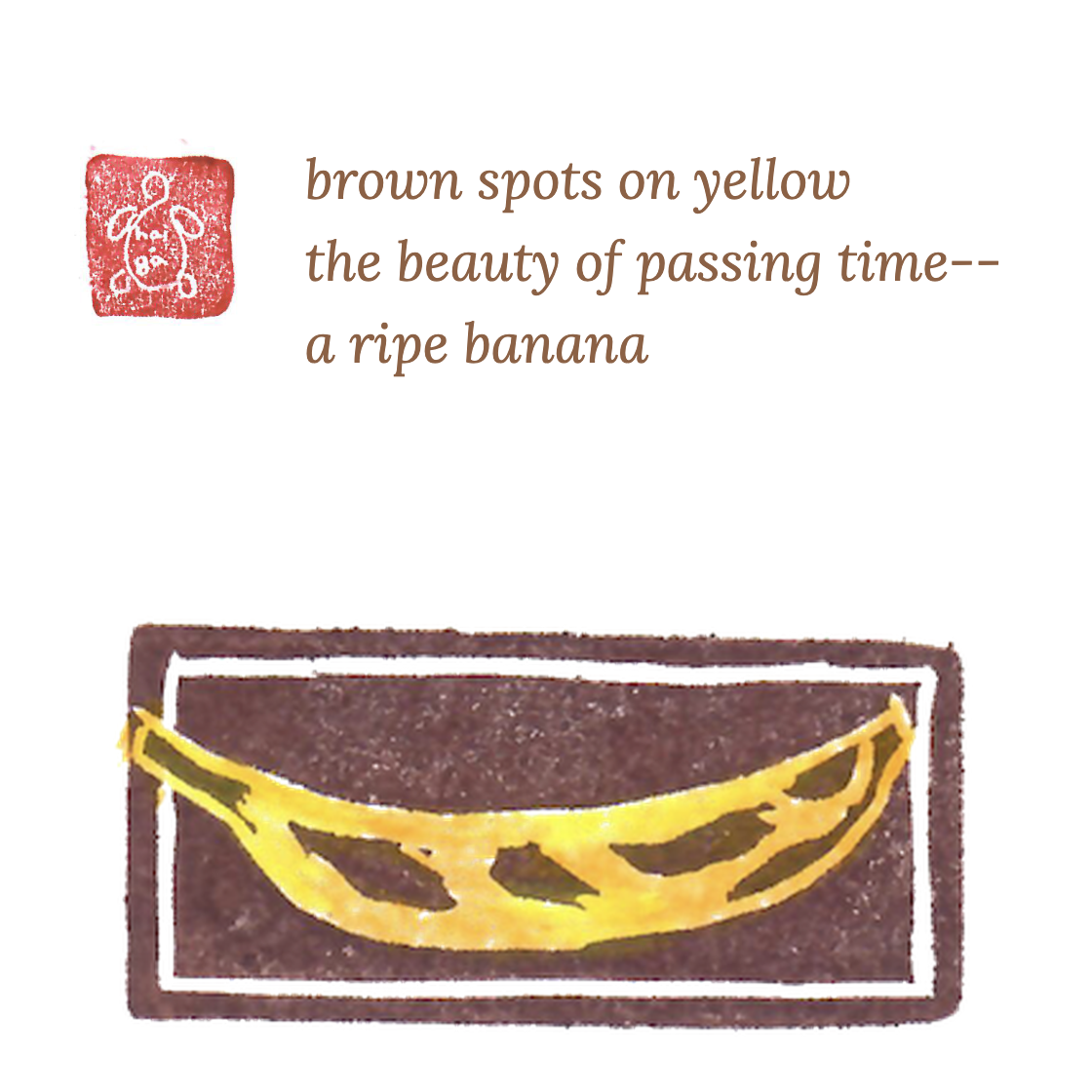 Haiga: brown spots on yellow, the beauty of passing time, a ripe banana